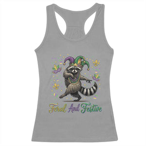 Mardi Gras Raccoon Racerback Tank Top Feral And Festive Trased Panda TS14 Sport Gray Print Your Wear