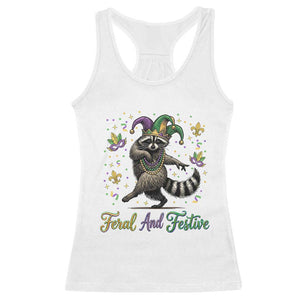 Mardi Gras Raccoon Racerback Tank Top Feral And Festive Trased Panda TS14 White Print Your Wear