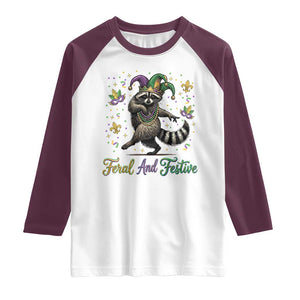 Mardi Gras Raccoon Raglan Shirt Feral And Festive Trased Panda TS14 White Maroon Print Your Wear
