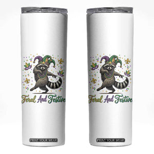 Mardi Gras Raccoon Skinny Tumbler Feral And Festive Trased Panda TS14 White Print Your Wear