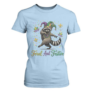 Mardi Gras Raccoon T Shirt For Women Feral And Festive Trased Panda TS14 Light Blue Print Your Wear