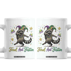 Mardi Gras Raccoon Coffee Mug Feral And Festive Trased Panda TS14 White Print Your Wear