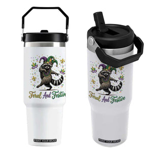 Mardi Gras Raccoon Flip Straw Tumbler Feral And Festive Trased Panda TS14 One Size: 30 oz White Print Your Wear