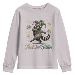 Mardi Gras Raccoon Youth Sweatshirt Feral And Festive Trased Panda TS14 Ice Gray Print Your Wear
