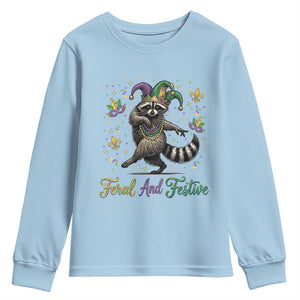Mardi Gras Raccoon Youth Sweatshirt Feral And Festive Trased Panda TS14 Light Blue Print Your Wear