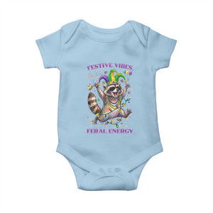 Mardi Gras Raccoon Baby Onesie Festive Vibes Feral Energy TS14 Light Blue Print Your Wear