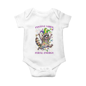 Mardi Gras Raccoon Baby Onesie Festive Vibes Feral Energy TS14 White Print Your Wear