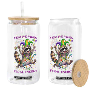 Mardi Gras Raccoon Glass Can Festive Vibes Feral Energy TS14 Print Your Wear