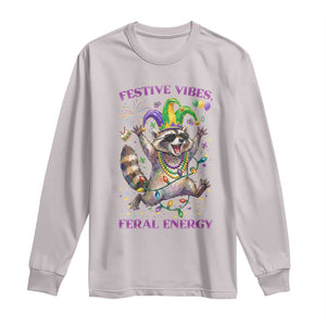Mardi Gras Raccoon Long Sleeve Shirt Festive Vibes Feral Energy TS14 Ice Gray Print Your Wear