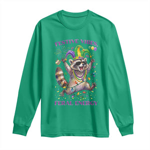 Mardi Gras Raccoon Long Sleeve Shirt Festive Vibes Feral Energy TS14 Irish Green Print Your Wear