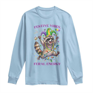 Mardi Gras Raccoon Long Sleeve Shirt Festive Vibes Feral Energy TS14 Light Blue Print Your Wear