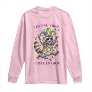 Mardi Gras Raccoon Long Sleeve Shirt Festive Vibes Feral Energy TS14 Light Pink Print Your Wear