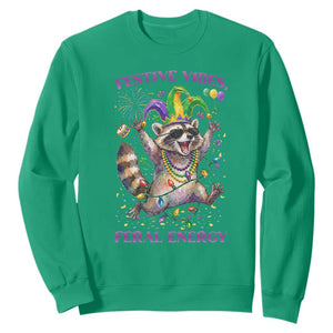 Mardi Gras Raccoon Sweatshirt Festive Vibes Feral Energy TS14 Irish Green Print Your Wear