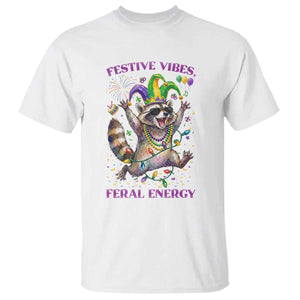 Mardi Gras Raccoon T Shirt Festive Vibes Feral Energy TS14 White Print Your Wear