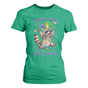 Mardi Gras Raccoon T Shirt For Women Festive Vibes Feral Energy TS14 Irish Green Print Your Wear