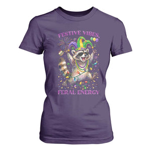 Mardi Gras Raccoon T Shirt For Women Festive Vibes Feral Energy TS14 Purple Print Your Wear