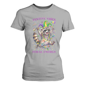 Mardi Gras Raccoon T Shirt For Women Festive Vibes Feral Energy TS14 Sport Gray Print Your Wear