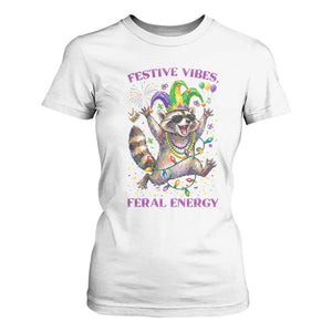 Mardi Gras Raccoon T Shirt For Women Festive Vibes Feral Energy TS14 White Print Your Wear