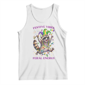 Mardi Gras Raccoon Tank Top Festive Vibes Feral Energy TS14 White Print Your Wear