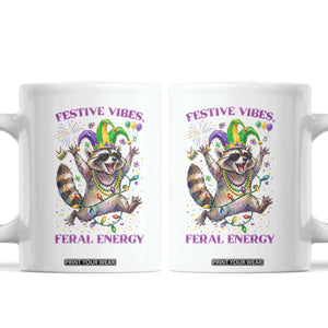 Mardi Gras Raccoon Coffee Mug Festive Vibes Feral Energy TS14 White Print Your Wear