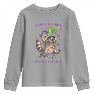 Mardi Gras Raccoon Youth Sweatshirt Festive Vibes Feral Energy TS14 Sport Gray Print Your Wear