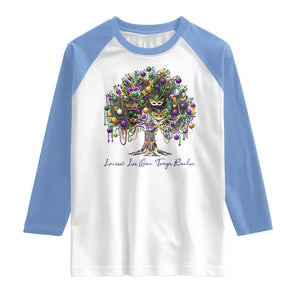 Mardi Gras Mask Tree Raglan Shirt Laissez Les Bon Temps Rouler TS14 White Carolina Blue Print Your Wear
