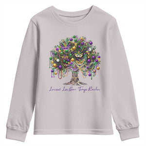 Mardi Gras Mask Tree Youth Sweatshirt Laissez Les Bon Temps Rouler TS14 Ice Gray Print Your Wear