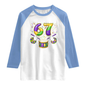 67 Mardi Gras Meme Raglan Shirt Funny Six Seven Carnival Trendy TS14 White Carolina Blue Print Your Wear