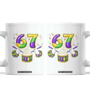 67 Mardi Gras Meme Coffee Mug Funny Six Seven Carnival Trendy TS14 White Print Your Wear