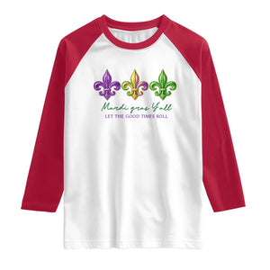 Mardi Gras Raglan Shirt Let The Good Time Roll TS14 White Red Print Your Wear