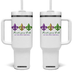 Mardi Gras Tumbler With Handle Let The Good Time Roll TS14 One Size: 40 oz White Print Your Wear