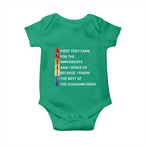 First They Came for The Immigrants Baby Onesie Sarcastic Immigration Rights Protest TS14 Irish Green Print Your Wear