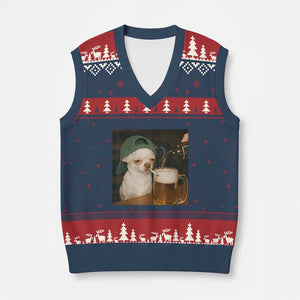 Funny Chihuahua St Patricks Day Meme V-Neck Knit Sweater Vest Chihuahua Smoking Irish Beer Lover TS14 Navy Red Print Your Wear