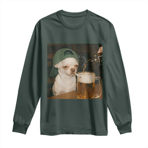 Funny Chihuahua St Patricks Day Meme Long Sleeve Shirt Chihuahua Smoking Irish Beer Lover TS14 Dark Forest Green Print Your Wear