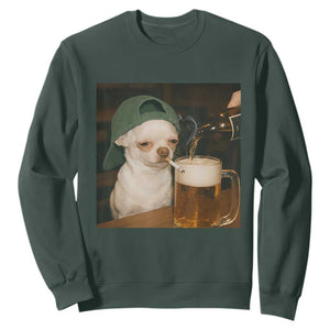 Funny Chihuahua St Patricks Day Meme Sweatshirt Chihuahua Smoking Irish Beer Lover TS14 Dark Forest Green Print Your Wear