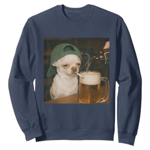 Funny Chihuahua St Patricks Day Meme Sweatshirt Chihuahua Smoking Irish Beer Lover TS14 Navy Print Your Wear