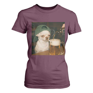 Funny Chihuahua St Patricks Day Meme T Shirt For Women Chihuahua Smoking Irish Beer Lover TS14 Maroon Print Your Wear