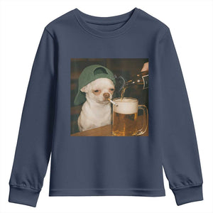 Funny Chihuahua St Patricks Day Meme Youth Sweatshirt Chihuahua Smoking Irish Beer Lover TS14 Navy Print Your Wear