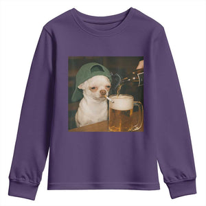 Funny Chihuahua St Patricks Day Meme Youth Sweatshirt Chihuahua Smoking Irish Beer Lover TS14 Purple Print Your Wear