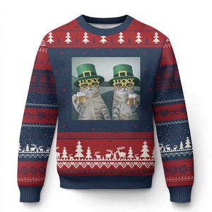 Funny St Patricks Day Cats Drinking Beer Meme Ugly Christmas Sweater TS14 Navy Red Print Your Wear