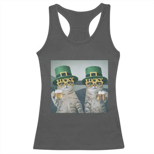 Funny St Patricks Day Cats Drinking Beer Meme Racerback Tank Top TS14 Dark Heather Print Your Wear