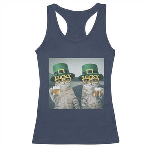 Funny St Patricks Day Cats Drinking Beer Meme Racerback Tank Top TS14 Navy Print Your Wear