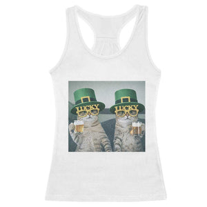 Funny St Patricks Day Cats Drinking Beer Meme Racerback Tank Top TS14 White Print Your Wear