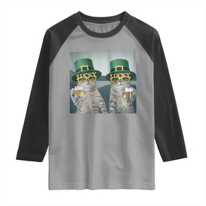 Funny St Patricks Day Cats Drinking Beer Meme Raglan Shirt TS14 Sport Gray Black Print Your Wear