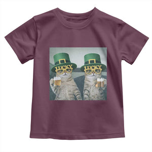 Funny St Patricks Day Cats Drinking Beer Meme Toddler T Shirt TS14 Maroon Print Your Wear