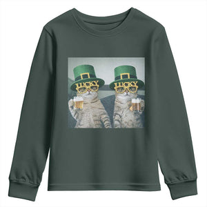 Funny St Patricks Day Cats Drinking Beer Meme Youth Sweatshirt TS14 Dark Forest Green Print Your Wear
