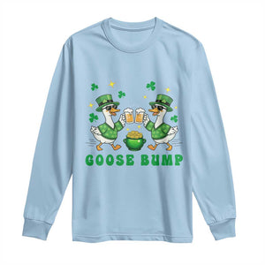 Funny St Patricks Day Goose Drinking Beer Long Sleeve Shirt Goose Bump TS14 Light Blue Print Your Wear