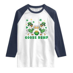 Funny St Patricks Day Goose Drinking Beer Raglan Shirt Goose Bump TS14 White Navy Print Your Wear