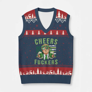 Cheers Fuckers St Patricks Day V-Neck Knit Sweater Vest Funny Trump Drinking Beer TS14 Navy Red Print Your Wear