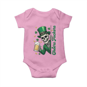 Cheers Fuckers St Patricks Day Baby Onesie Funny Skeleton Drinking Beer TS14 Light Pink Print Your Wear